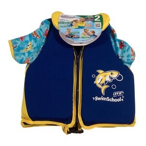 SwimSchool Deluxe 3-in-1 Swim Trainer Vest Level 2 Shark Blue Yellow Kids 4-6 Yr